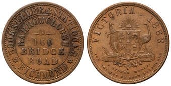 A.22 - Barrowclough (bookseller and stationer),Richmond, Victoria, Penny, 1862, gVF Copper penny, good very fine,...