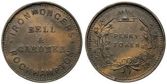 A.27 - Bell & Gardner (ironmongers), Rockhampton, Queensland, Penny, VF Copper penny, undated, nice very fine or...