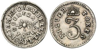 A.38 - Campbell, James, Morpeth, NSW, Threepence, aEF Silver threepence by J.C. Thornthwaite, 16.5mm, 1.35g, undated,...