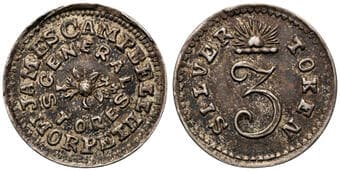 A.38 - Campbell. James, Morpeth, NSW, Threepence, aEF Silver threepence by J.C. Thornthwaite, 16mm, 1.45g, undated,...