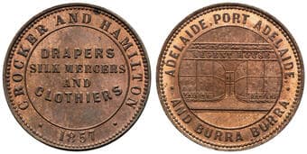 A.51 - Crocker & Hamilton, Adelaide, Port Adelaide & Burra Burra, SA, Halfpenny, 1857, CHU Copper halfpenny, 28mm,...