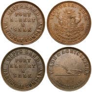 A.82 & A.83 - Gipps Land Hardware Company, Port Albert & Sale, VIC, Penny, 1862, aVF - aEF Copper penny size 34mm, by...