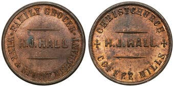 A.92 - Hall, H.J, Christchurch, NZ, Penny, UNC Copper penny, size 33mm, 14.34, by W.J. Taylor, showing considerable...