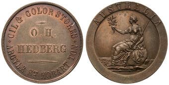 A.101i - Hedberg, O. H. (oil & color stores), Hobart, Tasmania, Penny, UNC Copper penny, undated, a flawless example...