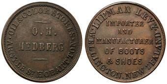 A.102h - Hedberg / Levy, Halfpenny, EF Late strike copper mule halfpenny, size 28mm, undated, by W.J. Taylor, rich...