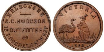A.117 - Hodgson, A . G, Melbourne, VIC, Halfpenny, 1862, aFDC Copper halfpenny, size 28mm, 8.90g, by Heatons /...