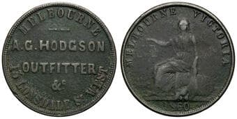 A.118 - Hodgson, A . G, Melbourne, VIC, Penny, 1860, aF Copper penny mule, size 34mm, 17.20g, by Heatons / Taylor,...