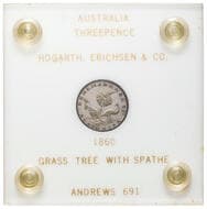 A.123 - Hogarth & Erichsen, Sydney, NSW, Threepence, 1860, aVF Silver threepence in Andrews branded capsule, lightly...