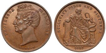 A.126a - Holloway, Professor, London, Great Britain, Penny, 1857, aFDC Proof or specimen strike copper penny, 34mm,...