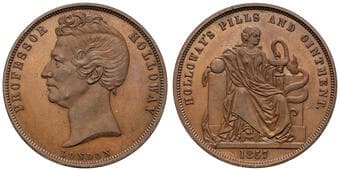 A.126a - Holloway, Professor, London, Great Britain, Penny, 1857, FDC Proof or specimen strike copper penny, 34mm,...