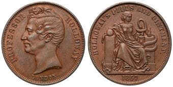 A.127a - Holloway, Professor, London, Great Britain, Halfpenny, 1857, aFDC Proof or specimen strike copper halfpenny,...