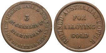 A.156 - Lane, Joseph & Son, Birmingham, Great Britain, Halfpenny, gVF Copper halfpenny, 29mm, 10.29g, lighter flan,...