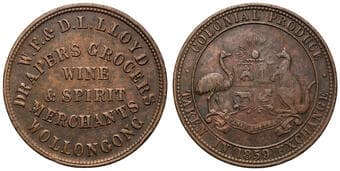 A.165 - Lloyd, W.F & D.L., Wollongong, NSW, Penny, 1859, gVF Copper penny by Heaton & Sons, 34mm, 14.27g, rev, roo...