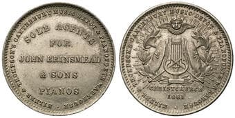 A.198 - Milner & Thompson, Christchurch, NZ, Penny, 1881, UNC Nickel proof/pattern penny (as A.198), 32mm, 11.44g,...