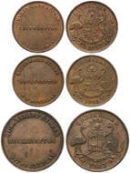 A.205, A.206 & A.206a - Mulligan, D.T., Rockhampton, QLD, Halfpenny - Penny, 1863, VF - UNC Copper penny, size 34mm,...