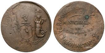 A.209 - Nicholas, A, Hobarton, Tasmania, Penny, C. 1853, F Copper penny by unknown colonial maker, 34mm, 17.56g, rev....