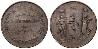 A.209 - Nicholas, A, Hobarton, Tasmania, Penny, C. 1853, gVF Copper penny by unknown colonial maker, 34mm, 16.60g,...