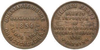 A.223 - Pratt, William, Christchurch, NZ, Penny, gVF Copper penny by W. J. Taylor, undated, 34mm, 14.33g, medium...