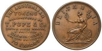 A.232 - Pope, T & Co, Birmingham, GB, Penny, aEF Copper penny, size 34mm, undated, brown patina, relatively clean &...