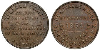A.233b - Pratt, William, Christchurch, NZ, Penny, aUNC Copper penny, size 34mm, 15.04g, by W.J. Taylor, hairline die...