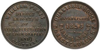 A.233c - Pratt, William, Christchurch, NZ, Penny, gEF Copper penny, size 34mm, 14.91g, by W.J. Taylor, richly toned...