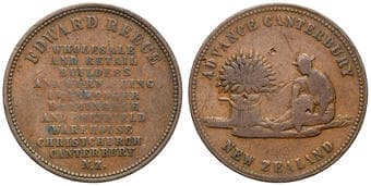 A.235b - Reece, Edward, Christchurch, NZ, Halfpenny, F Copper halfpenny by T. Stokes, undated, 28mm, 7.63g, brown...