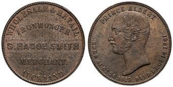 A.246a - Smith, S. Hague, Auckland, NZ, Penny, EF Copper penny, 34mm, 14.86g, obv. apex of A of AUCKLAND 2.5mm below...
