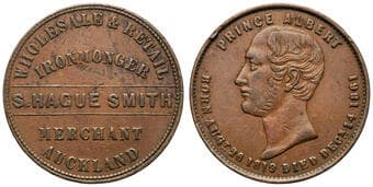 A.246b - Smith, S. Hague, Auckland, NZ, Penny, VF Copper penny 34mm, 14.36g, brown and moderately rubbed, obverse rim...