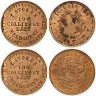 A.263b & A.263c - Stokes, T., Penny, 1862, aUNC - UNC Mule restrike copper penny (2), size 34mm, produced from rusty...