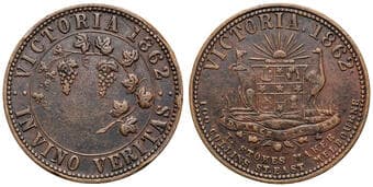A.268b - Stokes T, Melbourne, VIC, Penny, 1862, VF Stokes Arms with Stokes Vine, 34mm, 14.52g, toned chocolate with...