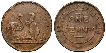 A.311 - Whitty & Brown, Sydney, NSW, Penny, VF Copper penny, 32.5mm, 14.48g, rev. emu & roo 1mm apart, roo's tail...