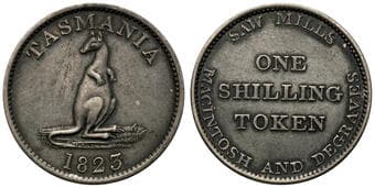 A.680 - Macintosh & Degraves, Hobart, Tasmania, Shilling, 1823 , aEF Silver shilling by Soho Mint (?), 22mm, 4.46g,...