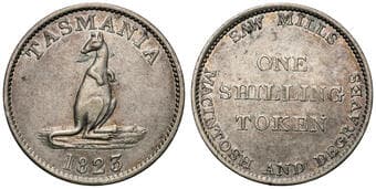 A.680 - Macintosh & Degraves, Hobart, Tasmania, Shilling, 1823 , EF Silver shilling by Soho Mint (?), 22mm, 4.46g,...