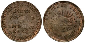A.118 - Evans & Foster, Penny, 1862, EF Mule restrike copper penny, size 34mm, 13.38g, from deteriorated dies, weak...