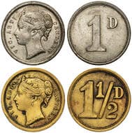Victorian Artillery, Canteen Tokens c1890, one penny (silvered bronze 23.5mm), penny halfpenny (brass 23.5mm),...