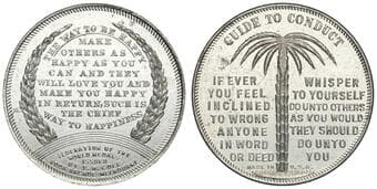 D.90 - E. W. Cole, The Way To Be Happy, C. Late 1800S, UNC Aluminium token, 38mm, 2mm, 5.30g, obv. The Way To Be...