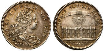 France, Louis XV, Bâtiments du Roi, 1721, VF Silver jeton (token), 29mm, 7.06g, rev. Luxembourg Palace, toned...