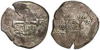 Bolivia, Charles II, Eight Reales , 1684-P VR - 1696-P VR, Fine Silver cobb, .931, 25.86g, 35mm approx, rev. crowned...