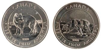 Canada, Elizabeth II, Polar Bear & Arctic Fox, Eight Dollars, 2013 - 2014, UNC 1.5oz, .999 silver uncirculated eight...