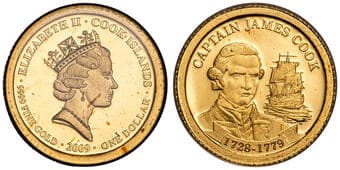 Cook Islands, Elizabeth II, Captain James Cook - Gold, One Dollar, 2009, FDC Gold, .999, 0.5g, proof one dollar in...