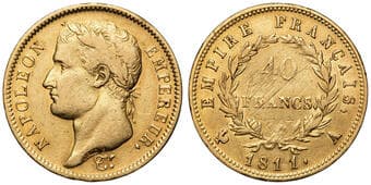 France, Napoleon I, Forty Francs, 1811-A, VF Gold forty francs, .900, 12.87g, Monnaie de Paris mint, lustrous with...