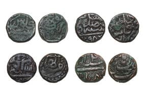 India, Lot of 4 coins,
a) Mughal Empire, Akbar(c. 1556-1605CE), Copper Dam, 20.50grms, AH999, Minted at Chitor
b)...