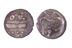 India, Dutch India, Silver Fanam (Veera Raya Type), 0.30grms, Obv. Crocodile moving towards right with OC Written on...