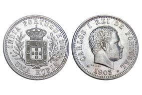 India, Portuguese India, Carlos I(1889–1908 AD), Silver Uma Rupia, 11.60grms, AD1903, Extra Fine+, Very Scarce....