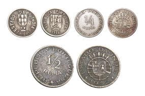 India, Portuguese India, Set of 3 Coins, a) 1/4 Rupia, 2.80grms, 1947, b) 1/2 Rupia, 5.60grms, 1952, c) 2 Tangas,...