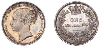 The Gary Oddie Collection of English Regal Shillings
Victoria (1837-1901), Shilling, 1874, crosslet 4, die 5,...