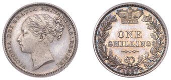 The Gary Oddie Collection of English Regal Shillings
Victoria (1837-1901), Proof Shilling, 1887, young head, edge...
