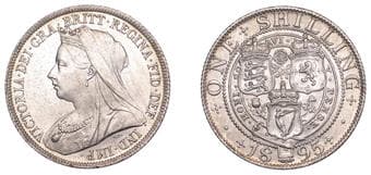 The Gary Oddie Collection of English Regal Shillings
Victoria (1837-1901), Shilling, 1895, large rose, 5.68g/12h...