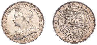 The Gary Oddie Collection of English Regal Shillings
Victoria (1837-1901), Shilling, 1896, large rose, 5.63g/12h...