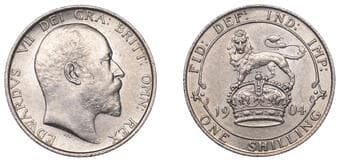 The Gary Oddie Collection of English Regal Shillings
Edward VII (1901-1910), Shilling, 1904, 5.66g/12h (ESC 3590;...